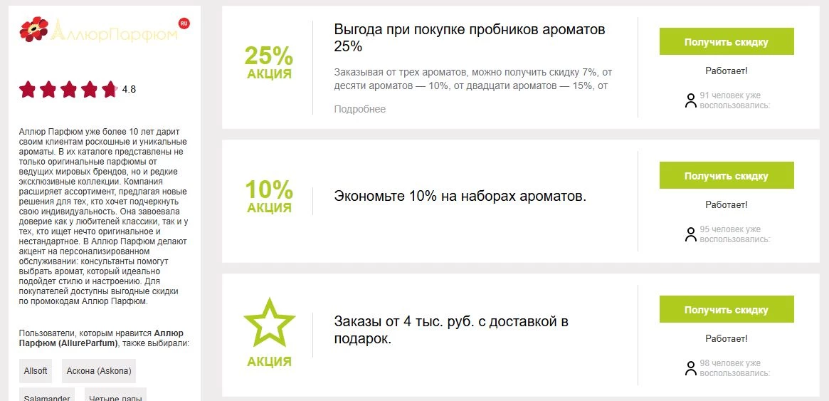 промокод Аллюр Парфюм на первую покупку