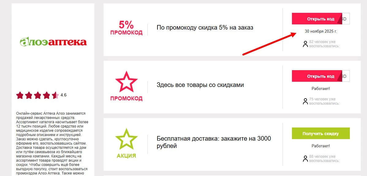 Промокоды аптека алоэ на скидку