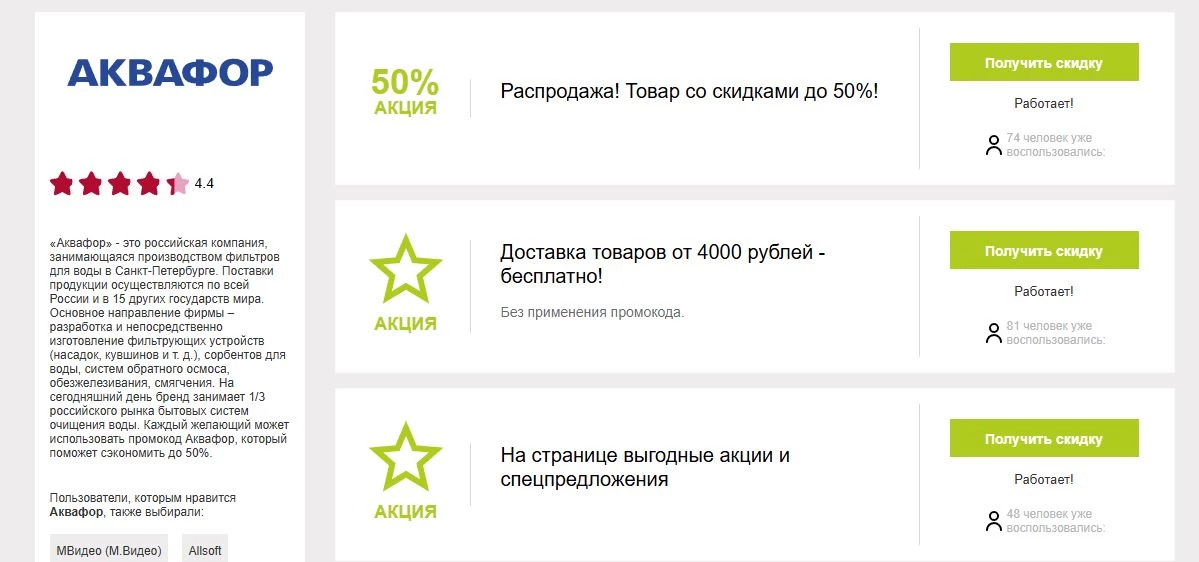 промокоды аквафор на скидку